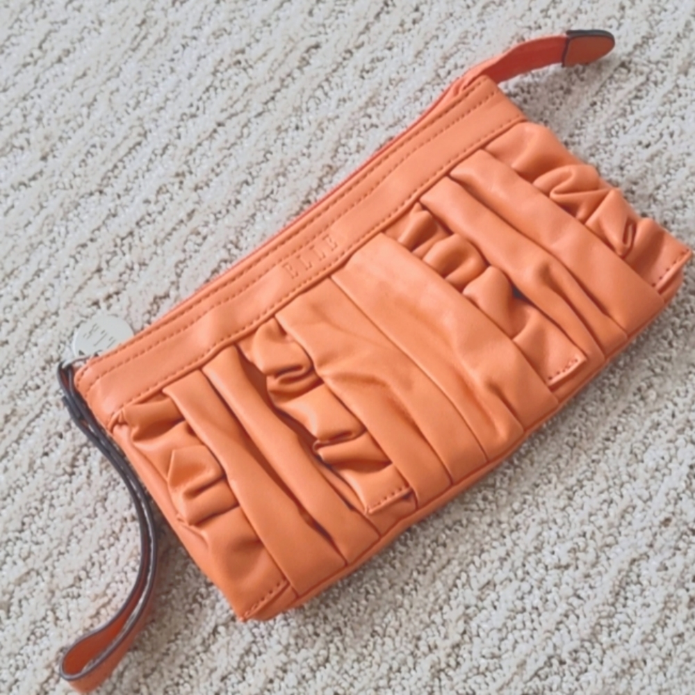 Soft Leather Ruffled Wristlet/Clutch